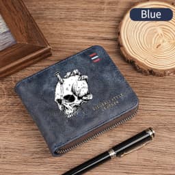 Dominator Dark Skull Men's Vintage Short Wallet Zipper Coin Purse Casual Buckle Waist Chain Money Bag For Students Gift