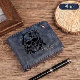 Dominator Dark Skull Men's Vintage Short Wallet Zipper Coin Purse Casual Buckle Waist Chain Money Bag For Students Gift