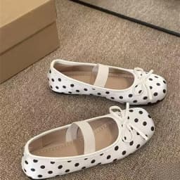 Women's New Polka Dot Ballet Flats, Square Toe Bow Slip-On Mary Jane Shoes, Suitable for Matching Dresses and Casual Daily Wear.