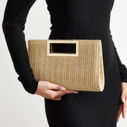 Women's Woven Handbag, Summer Beach Essential, Vacation Season, Solid Color, Straw Bag, Versatile Party Handbag, Detachable Shoulder Strap, Light Luxury Metal Handbag, Beach Wedding Handbag