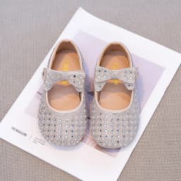 Kids'Casual Shoes PU Leather Fashion Sequin Bow Spring Flat Outdoor Shoes For Girls Anti-slip Silver White Shoes Size 23-36