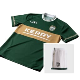 Kerry 2026 Home Shirt & Shorts Set with Classic Green & Gold Stripe Design Adult Kids Sports Casual Set Summer Outdoor Training
