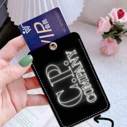 CP-Fashion Company 1Pc Access Card Case Leather Card Holder Keychain Key Ring Door Access Tags ID Card Case Keychain