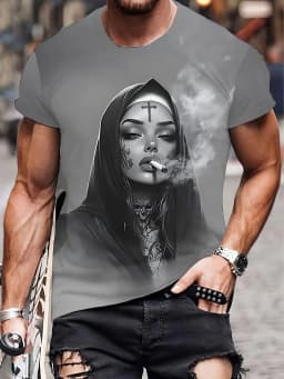 Smoking Nun Pattern 3D Print Sporty QuickDry Breatha Men Women TShirt Street Casual Fashion Retro Parent-child Short Sleeve Top