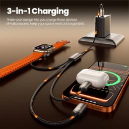 Toocki PD 100W Type C To Type C iP Port Cable 3-in-1 Fast Charge For iPhone 17 Pro 11-14 Series With Watch Charge For iWatch SE
