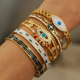 Stainless Steel Metal Oil Eyes Bangles&bracelets for Women Fashion Brand Jewelry Classic Crystal Tassel Bangles Accessories