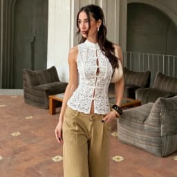 Women's Lace Tops Summer White Sheer Sleeveless Stand Collar Vest For Women See Through Slim Fit Tanks 2026 Elegant Women's Tops