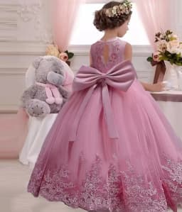 3-12 Year Old Children's Dress Embroidered Bow Lace Wedding Dress Girl Princess Dress for Birthday Party Evening Dress