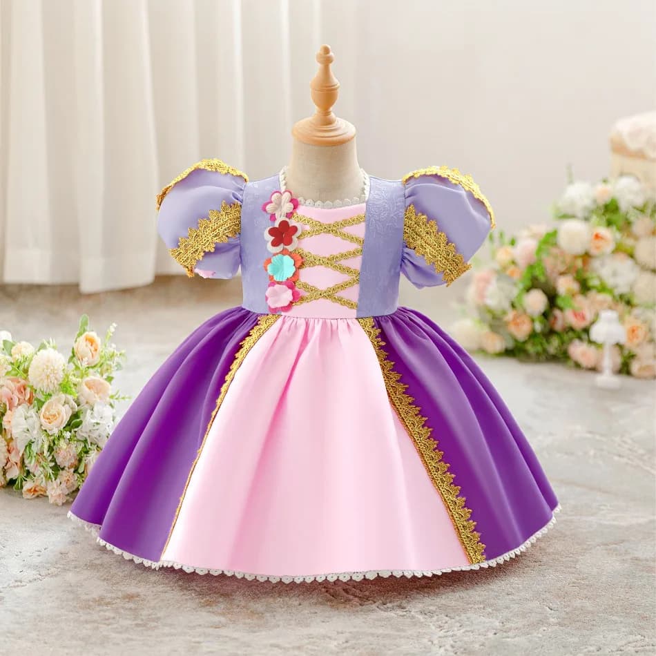 Toddler Hair Princess Rapunzel Party Baby Girl Dresses Carnival Flower Kids 1st Birthday Dress for Girls Bow Wedding Gown ASQ03