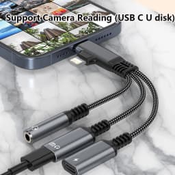 USB C and Lightning to 3.5mm Jack Aux Audio Headphone Adapter with Type C Earphone and Charging,For iPhone 17 16 15 14 13 Series