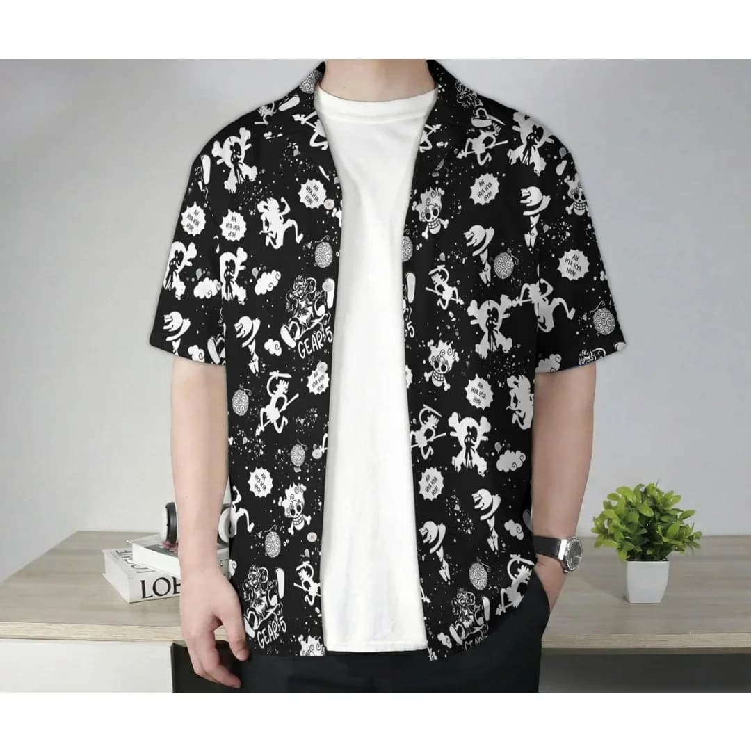 Summer Men's One Piece Hawaiian Shirt Monkey D Luffy Graphic Short Sleeve Casual Anime Kids Clothes Tropical Beach Holiday Tops