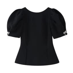 HH Woman Fashion Slim Bow Puff Sleeve O Neck Black Top Elegant Vintage Backless T-Shirt Summer Casual Holiday Night Wear Tops