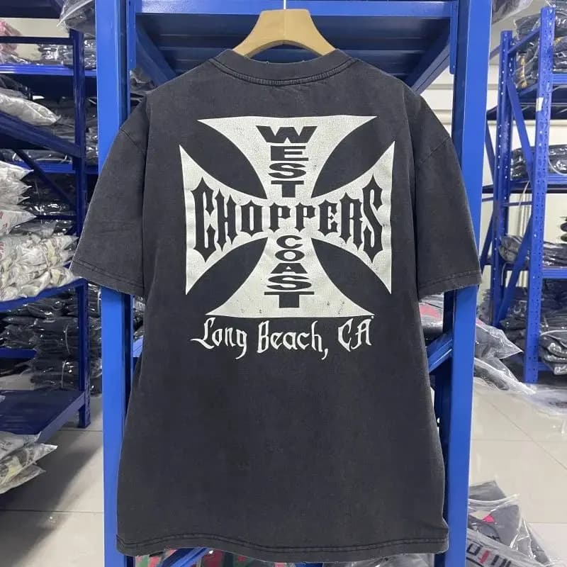 Retro Biker Style Y2k Vintage West Coast Choppers Printed Washing T-Shirt Women Cotton Breathable Loose Fit Casual Streetwear