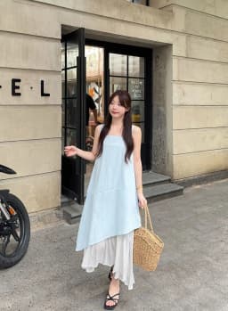 Women's Sleeveless White Midi Dress Loose Layered Ruffle Hem Casual Summer Beach Flowy Dress