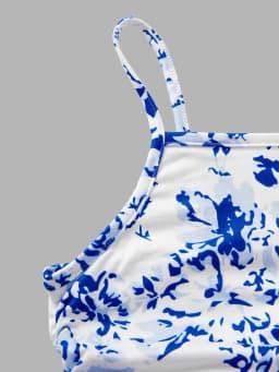 Kids Girls Blue Floral Print Cami Dress Ruched Waist Tiered Ruffle Hem Sundress Summer Beach Vacation Casual Outfit