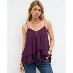 Women Chiffon Camisole Top Spaghetti Strap V Neck Ruffled Flowy Sleeveless Elegant Casual Layered Hem Tank Tops for Daily Party