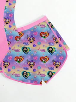2-Piece K-POP Anime Print Girls Swimsuit & Shorts Set UPF 50+ UV Protection Summer Beach Swimwear