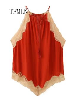 Fashion Lace Patchwork Camisole Tops Elegant Sleeveless O Neck Chic Loose Vest Vacation Street Outwear 2026 New Summer