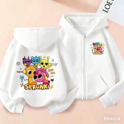 Sprunki Rhythm Box Children's Zipper Hoodie, Unisex Cartoon Jacket for Boys and Girls, Fashion Trendy