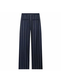 Women Blue Stripe Cropped Blazer Pant Sets Women Stand Neck Short Sleeve Jacket Straight Pants Summer Fashion Lady Suit