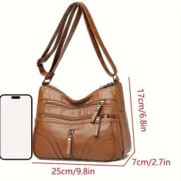 Women Vintage Soft Pu Leather Crossbody Bag Multi Zipper Pockets Large Capacity Casual Daily Work Travel Shoulder Handbag Brown