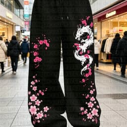 New Dragon Cherry Blossom 3D Printed Street Trend Fashion Retro Leisure Oversized Loose Men's and Women's Sports Pants