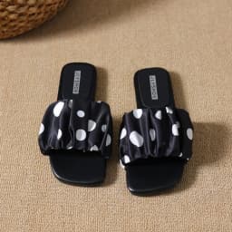 2026 Summer Women Platform Thick Bottom Slippers Vintage Polka Dot Shoes Outdoor Square Toe Beach Vacation Dress Slides