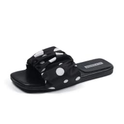 2026 Summer Women Platform Thick Bottom Slippers Vintage Polka Dot Shoes Outdoor Square Toe Beach Vacation Dress Slides
