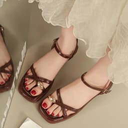 Sandals Women 2026 Summer New Fashion Square Toe Roman Shoes Simple Fairy Strap Women Shoes Flat Casual Shoe Sandalias De Mujer