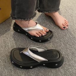 Solid Color Y2K Platform Flip Flops Soft EVA Wedges Thong Sandals Non-Slip Toe Spring Beach Slippers Women Women