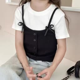 1-12Yrs Kids Girl Fake Two Piece Tops Bellbell Summer Bow Spliced Children Girl Short Sleeves Round Collar Infant Babys Girl Tee