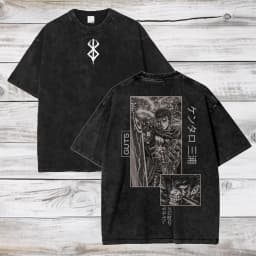 2026 Anime Berserk Cotton TShirt Hip Hop Streetwear T Shirt Guts Washed T-Shirt Summer Men Casual Loose Short Sleeve Harajuku