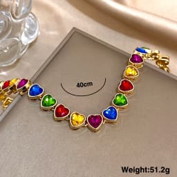 Romantic Rainbow Pink Heart Zircon Link Chain Necklace for Women Elegant Gold Color Choker Necklaces Valentine's Day Gifts
