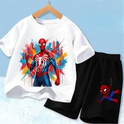 Red Spider Printed Children Print T-shirt Summer Clothes 3-12Yrs Boys Girls Short-sleeved Top+Shorts Casual Sports Set Clothing