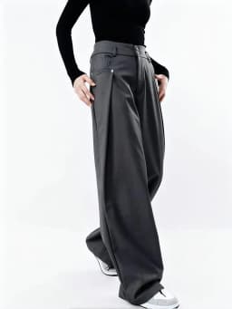 Drape Causal Wide Leg Pants Men Loose Streetwear Harajuku Work Wear Business Suit Pants Korean Baggy Cool Black/Gray Trousers