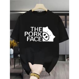 Fun Parody T-shirt Cute Pork Face Women's Comfortable Home Clothes Round Neck Unisex Daily Wear