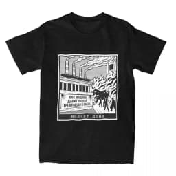 Vintage Soviet Architecture T-Shirt Molchat Doma Band Graphic Tee Cyrillic-like Text Classic Black Crewneck Shirt for Men Women