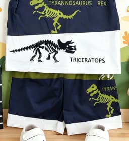 Cool Style Dinosaur Skeleton Print Boys Short Sleeve Shorts Set New Arrival