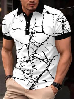 2026 Summer New Style Men's Short-Sleeved Polo Shirt with 3D Pattern Printing for Street Casual Fashion and Breathability