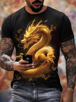 Summer Daily Casual Men's Short-sleeved Top New Outdoor Sports Men's Loose T-shirt Urban Street 3D Lion Print Men's T-shirt
