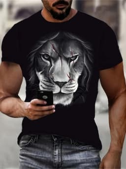 Summer Daily Casual Men's Short-sleeved Top New Outdoor Sports Men's Loose T-shirt Urban Street 3D Lion Print Men's T-shirt