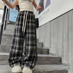 Teenage Girls Plaid Pants Spring Autumn Casual Loose Straight Drawstring Child Fashion Sweatpants for Kids