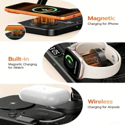 TIMESS 6 in 1 Charging Station Charger For IPhone17 16 15 with Clock & Light 15W Fast Foldable Wired Charging Stand for IPad/Tab