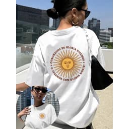 Y2K Harajuku Retro Street T-shirt featuring the Sun King summer collection on the front and back suitable for both men and women