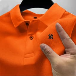 Men's business casual Polo short sleeved T-shirt for summer, comfortable and breathable, solid color printed top for men's wear