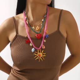 Bohemian Oceanic Style Beaded Multi-Element Pendant Necklace ZA Sun Love Avocado Collarbone Chain