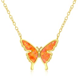 CiNily Delicate Butterfly Shaped Chain Necklace for Women with Created Multicolor Opal Silver Plated Necklace for Birthday Gifts
