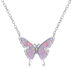 CiNily Delicate Butterfly Shaped Chain Necklace for Women with Created Multicolor Opal Silver Plated Necklace for Birthday Gifts