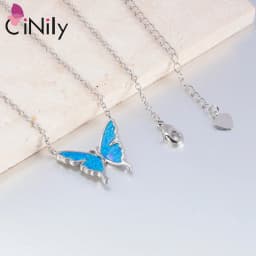 CiNily Delicate Butterfly Shaped Chain Necklace for Women with Created Multicolor Opal Silver Plated Necklace for Birthday Gifts