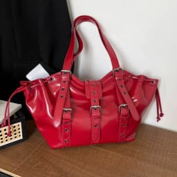 2026 New PU Hobo Tote for Women Y2K Gothic Rivet Adjustable Strap Shoulder Bag Large Capacity Drawstring Handbag for Daily Use